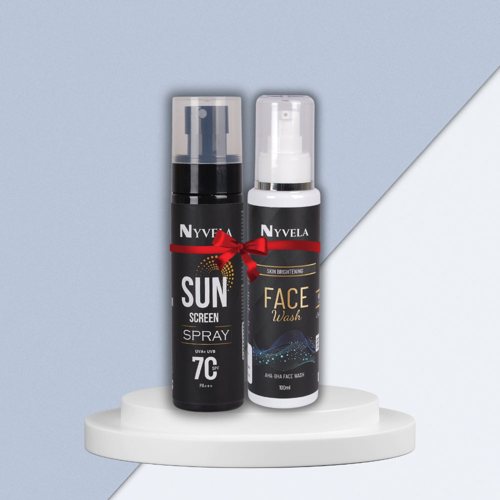 Nyvela Sunscreen Spray with Vitamin E + Nyvela AHA- BHA Face Wash Combo